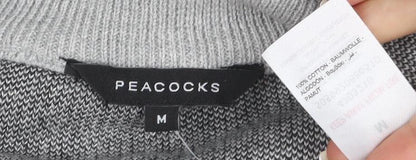 Peacocks Men's Grey Striped Half Zip High Neck Cotton Jumper Size M