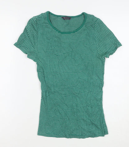 Marks and Spencer Women’s Green Striped Short Sleeve Cotton T-Shirt Size 8