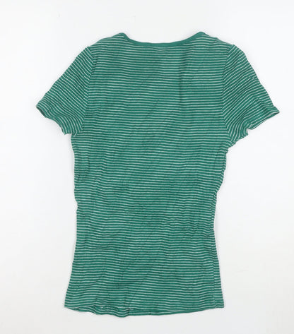Marks and Spencer Women’s Green Striped Short Sleeve Cotton T-Shirt Size 8