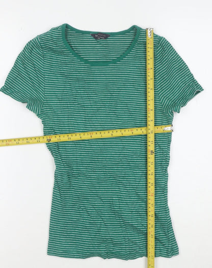 Marks and Spencer Women’s Green Striped Short Sleeve Cotton T-Shirt Size 8