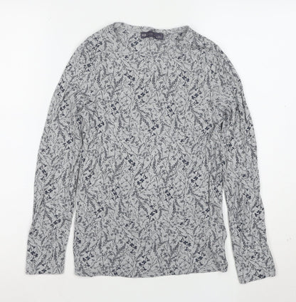 Marks and Spencer Women’s Grey Floral Long Sleeve Cotton T-Shirt Size 8