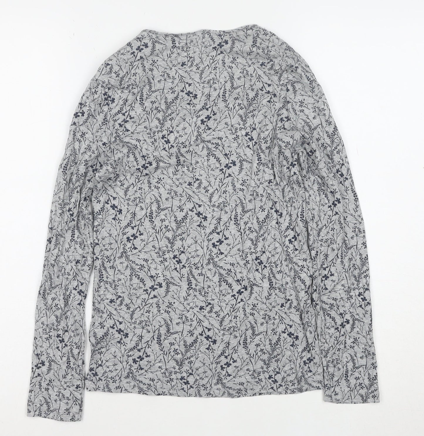 Marks and Spencer Women’s Grey Floral Long Sleeve Cotton T-Shirt Size 8