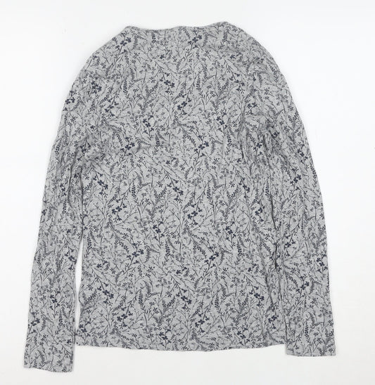 Marks and Spencer Women’s Grey Floral Long Sleeve Cotton T-Shirt Size 8