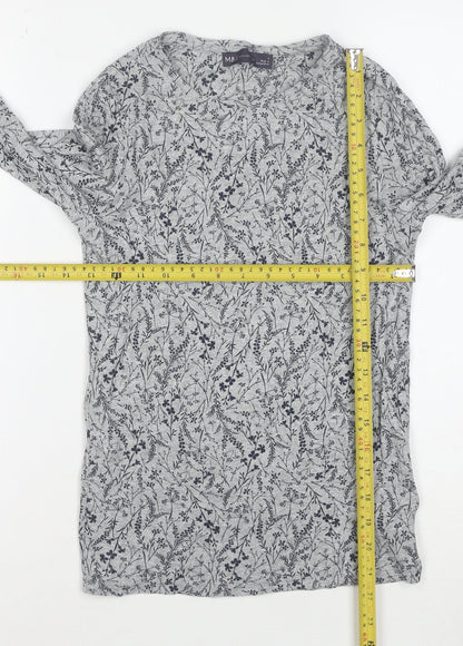 Marks and Spencer Women’s Grey Floral Long Sleeve Cotton T-Shirt Size 8