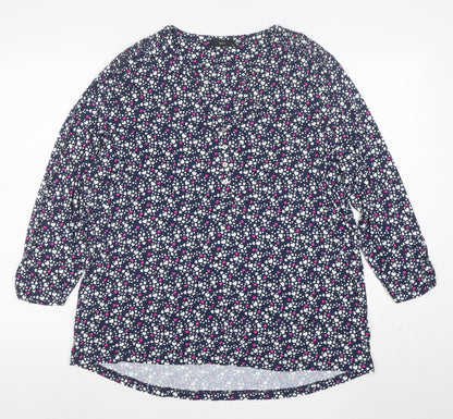 M&Co Womens Navy Heart Print Button-Up Long Sleeve Tunic Top Size 20