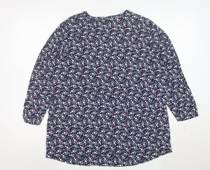 M&Co Womens Navy Heart Print Button-Up Long Sleeve Tunic Top Size 20
