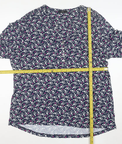 M&Co Womens Navy Heart Print Button-Up Long Sleeve Tunic Top Size 20