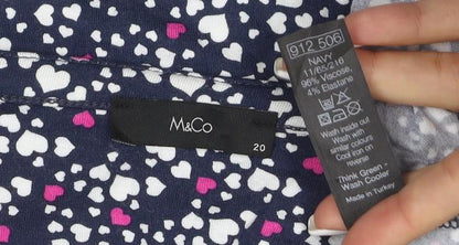 M&Co Womens Navy Heart Print Button-Up Long Sleeve Tunic Top Size 20