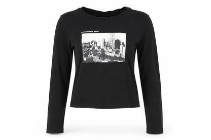 Pull&Bear Women's Black Cropped Long Sleeve Cotton T-Shirt Size S