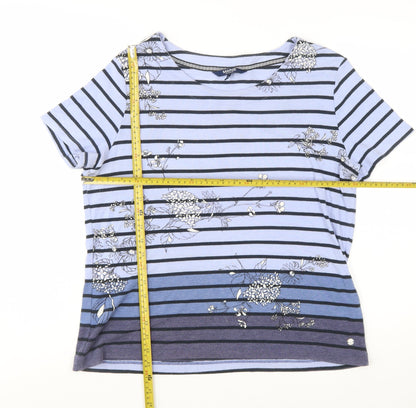 Maine New England Women's Blue Striped Floral Cotton T-Shirt Size 18
