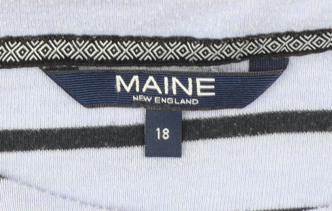 Maine New England Women's Blue Striped Floral Cotton T-Shirt Size 18
