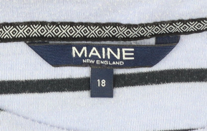 Maine New England Women's Blue Striped Floral Cotton T-Shirt Size 18