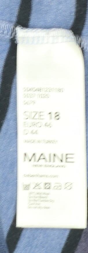 Maine New England Women's Blue Striped Floral Cotton T-Shirt Size 18
