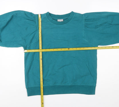 Oliver Bonas Women Teal Puff Sleeve Cotton Sweatshirt UK 12