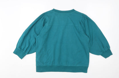 Oliver Bonas Women Teal Puff Sleeve Cotton Sweatshirt UK 12