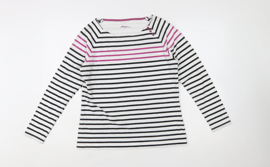 Dash Womens Multicoloured Striped Boat Neck Long Sleeve Cotton T-Shirt Size 12
