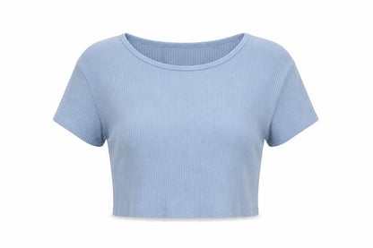 Uniqlo Women Blue Ribbed Cropped T-Shirt Size L