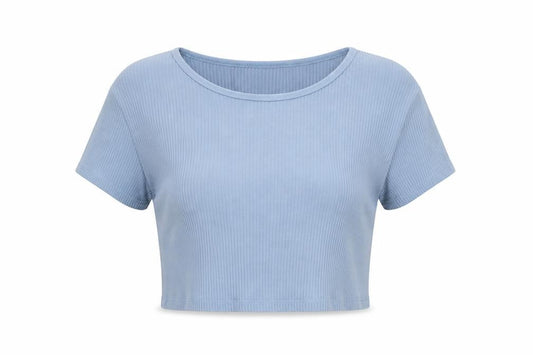 Uniqlo Women Blue Ribbed Cropped T-Shirt Size L