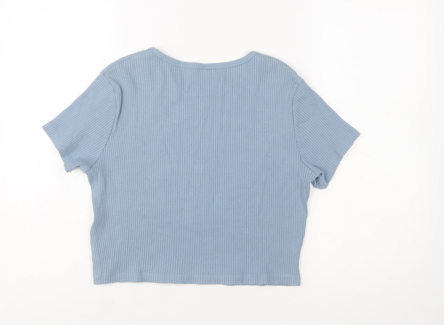 Uniqlo Women Blue Ribbed Cropped T-Shirt Size L