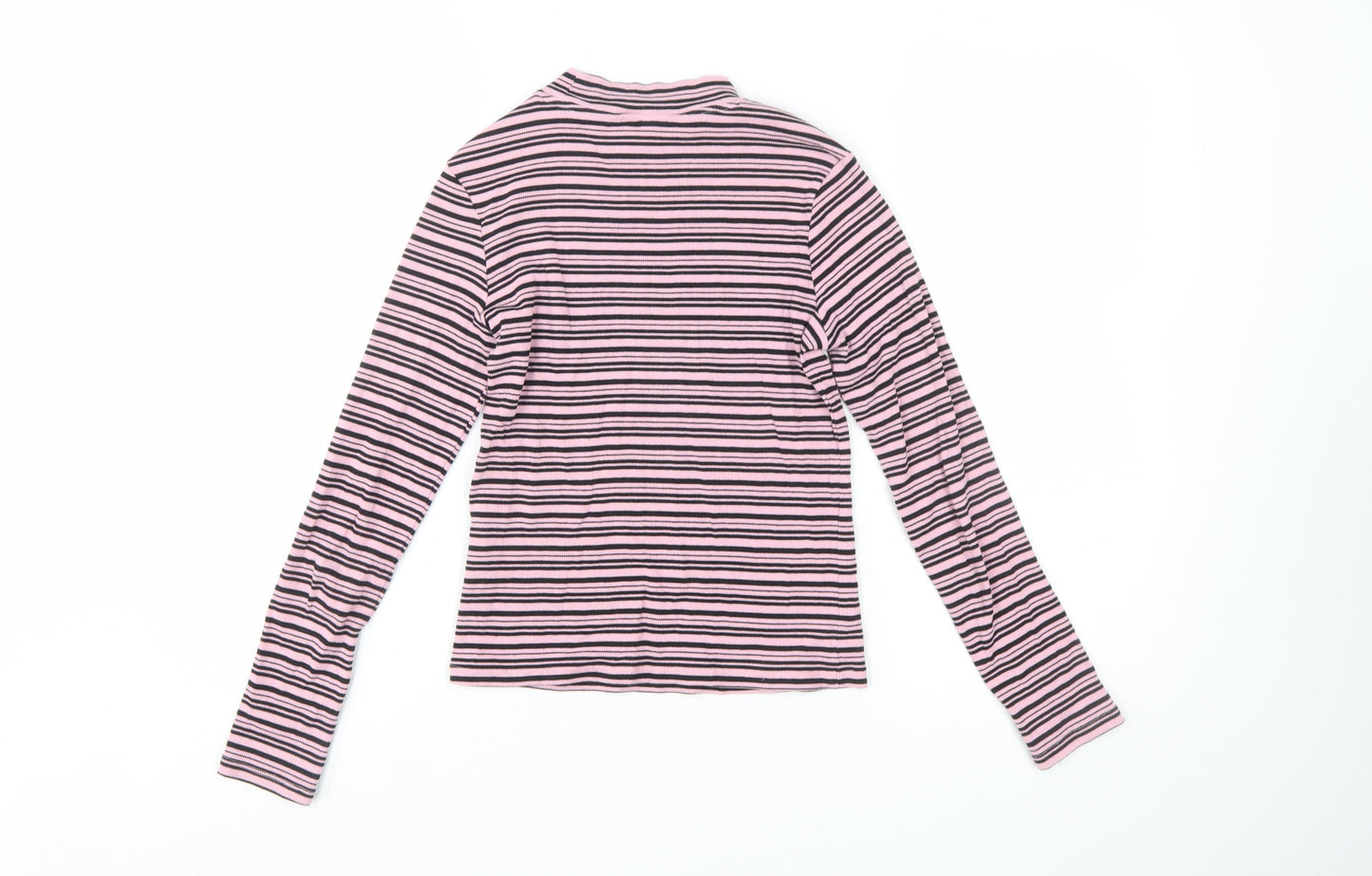 Monki Women’s Pink Striped Long Sleeve Mock Neck Jersey Top Size S