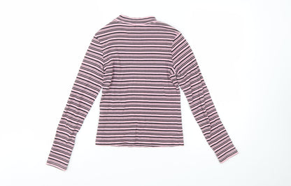 Monki Women’s Pink Striped Long Sleeve Mock Neck Jersey Top Size S