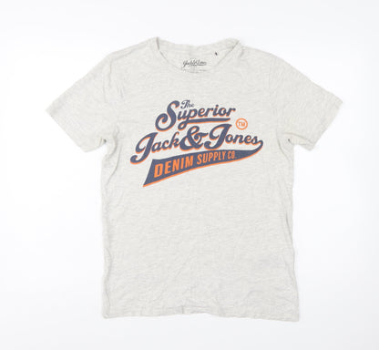 Jack & Jones Men's Grey Graphic Print T-Shirt Size S