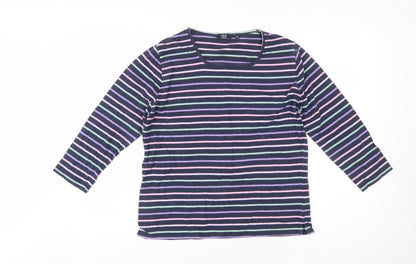 Isle Essentials Womens Multicoloured Striped Cotton 3/4 Sleeve Top Size 14