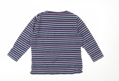 Isle Essentials Womens Multicoloured Striped Cotton 3/4 Sleeve Top Size 14