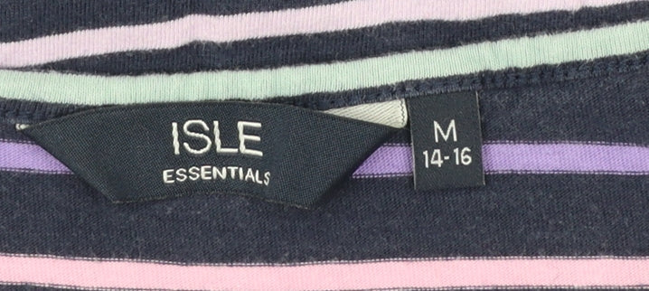Isle Essentials Womens Multicoloured Striped Cotton 3/4 Sleeve Top Size 14