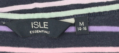 Isle Essentials Womens Multicoloured Striped Cotton 3/4 Sleeve Top Size 14