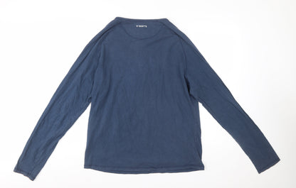 St Bert's Men's Blue Long Sleeve Henley Cotton T-Shirt Size L