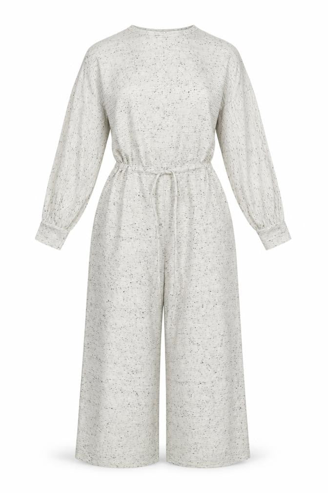 Front view of ASOS DESIGN Women’s Ivory Fleck Knit Wide-Leg Jumpsuit UK 10