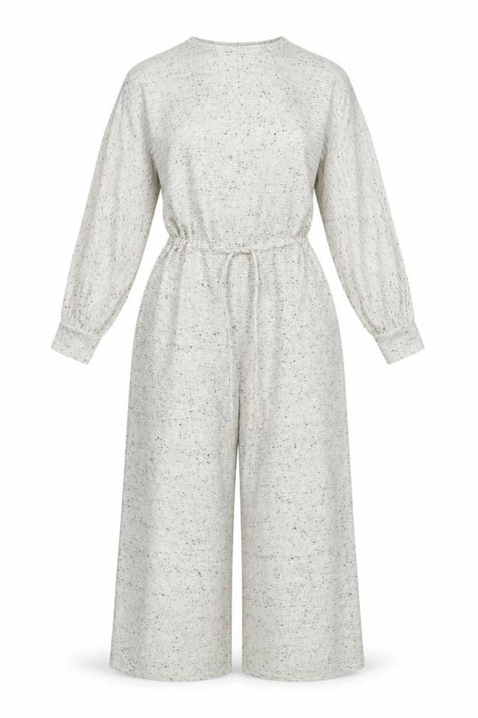 Front view of ASOS DESIGN Women’s Ivory Fleck Knit Wide-Leg Jumpsuit UK 10