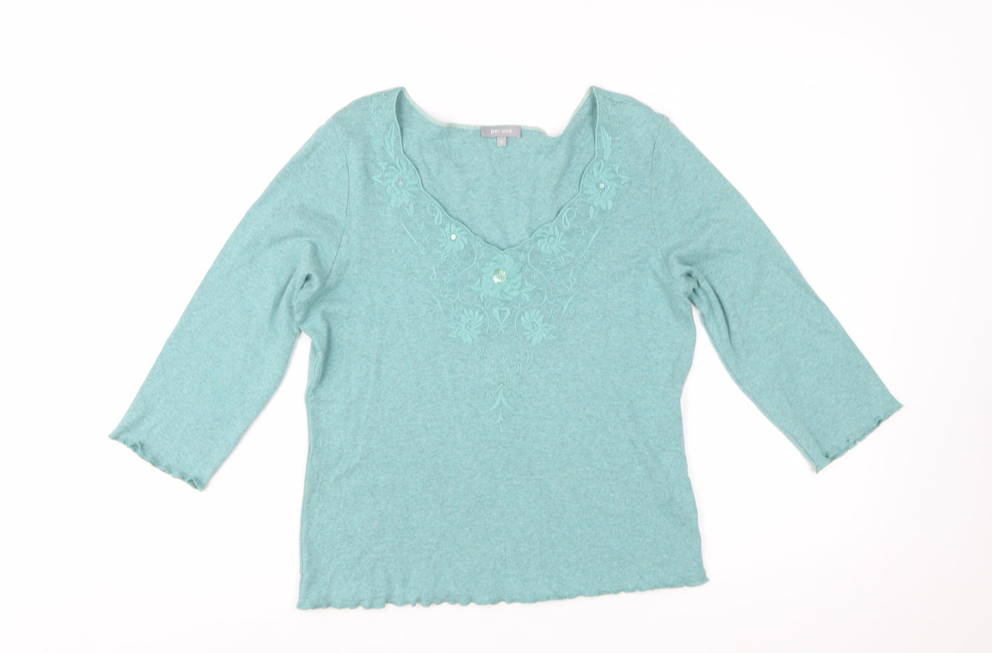 Marks and Spencer Per Una Green Embroidered Cotton Women's Size 16 Top