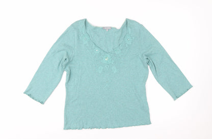 Marks and Spencer Per Una Green Embroidered Cotton Women's Size 16 Top