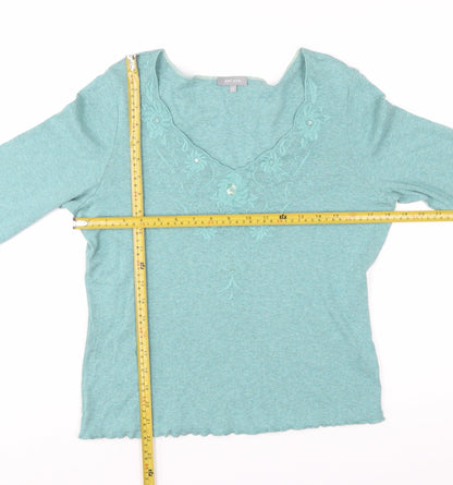 Marks and Spencer Per Una Green Embroidered Cotton Women's Size 16 Top