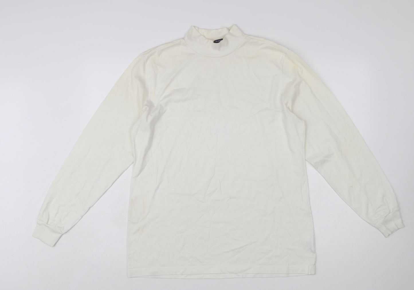 Lands' End Women's Ivory Mock Neck Long Sleeve Cotton Top M