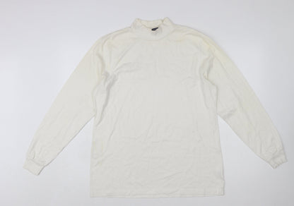 Lands' End Women's Ivory Mock Neck Long Sleeve Cotton Top M