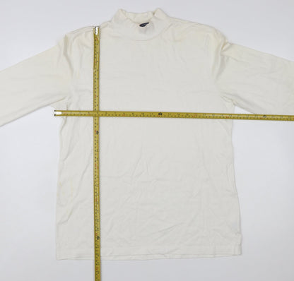 Lands' End Women's Ivory Mock Neck Long Sleeve Cotton Top M