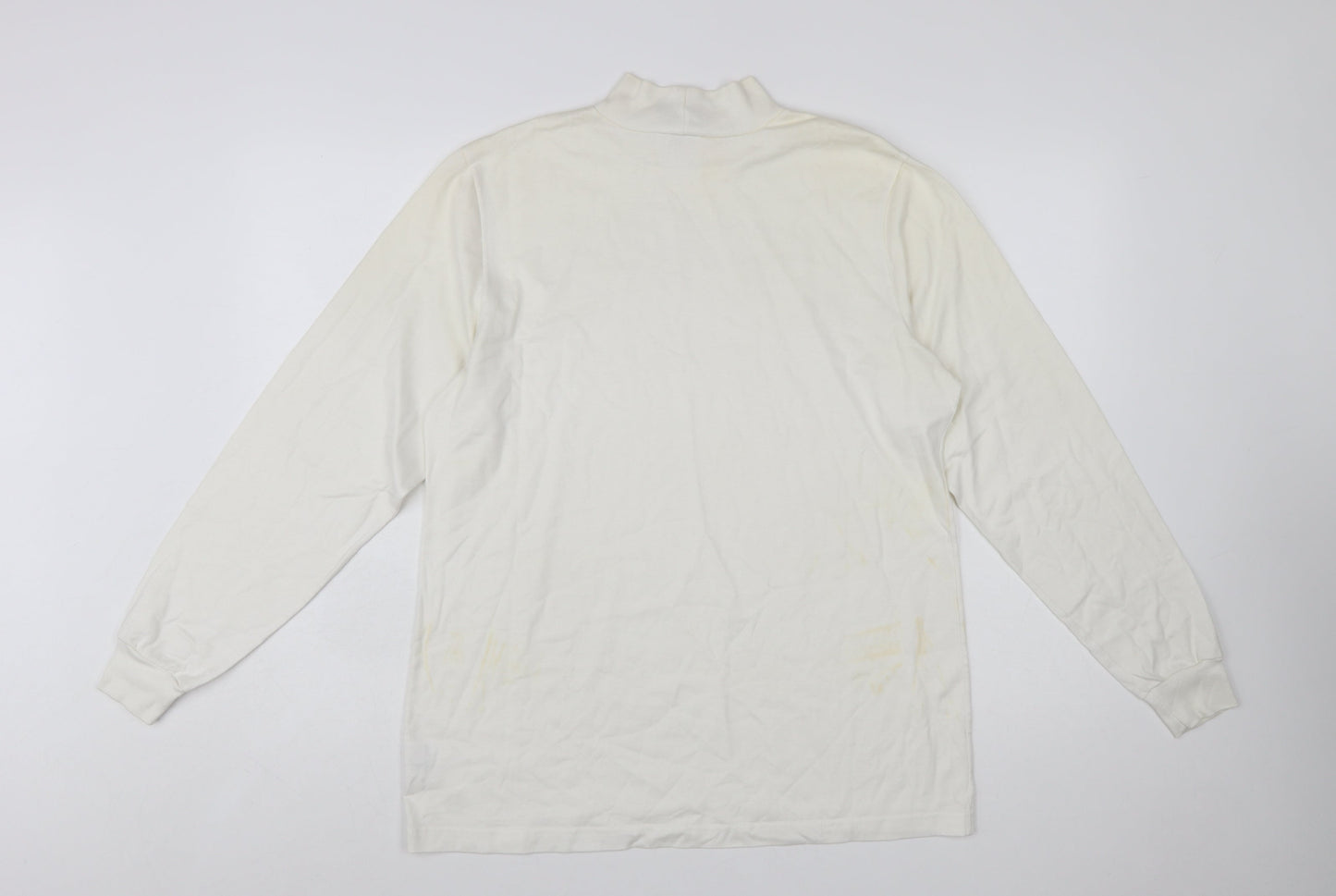 Lands' End Women's Ivory Mock Neck Long Sleeve Cotton Top M