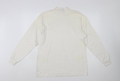 Lands' End Women's Ivory Mock Neck Long Sleeve Cotton Top M