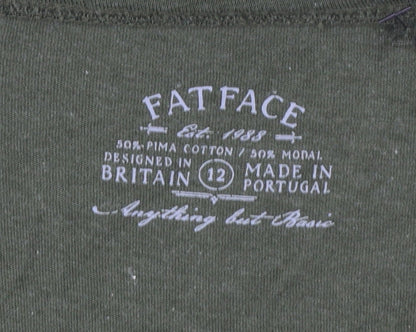 FatFace Women Green 3/4 Sleeve Basic Jersey T-Shirt Size 12