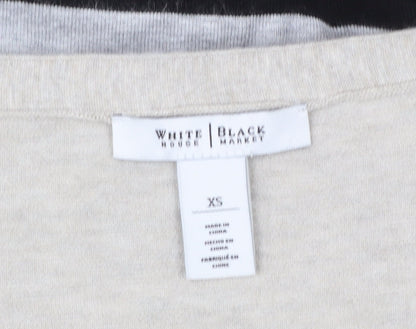White House Black Market Womens Beige Black XS V-Neck Long Sleeve Pullover Jumper