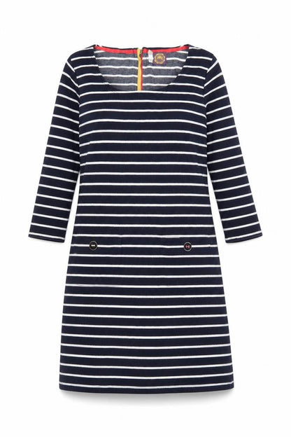 Joules Womens Blue Striped Shift Dress Size 10 3/4 Sleeve