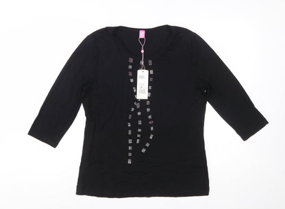 Basler Women's Black 3/4 Sleeve Rhinestone Jersey T-Shirt Size 14