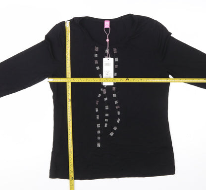 Basler Women's Black 3/4 Sleeve Rhinestone Jersey T-Shirt Size 14