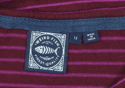 Weird Fish Women's Purple Striped Long Sleeve Jersey Top Size 12