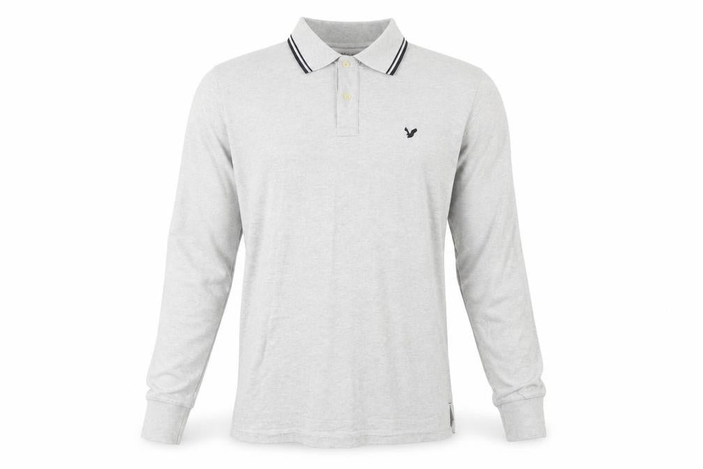 American Eagle Men's Grey Slim Fit Long Sleeve Polo Shirt M