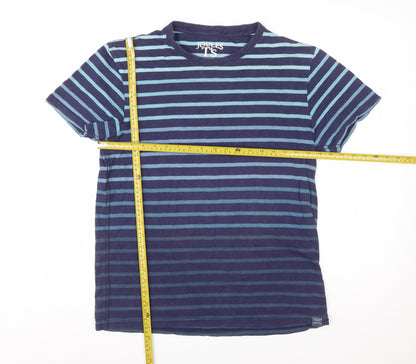 Joules Men's Blue Striped Crew Neck Cotton T-Shirt Size M