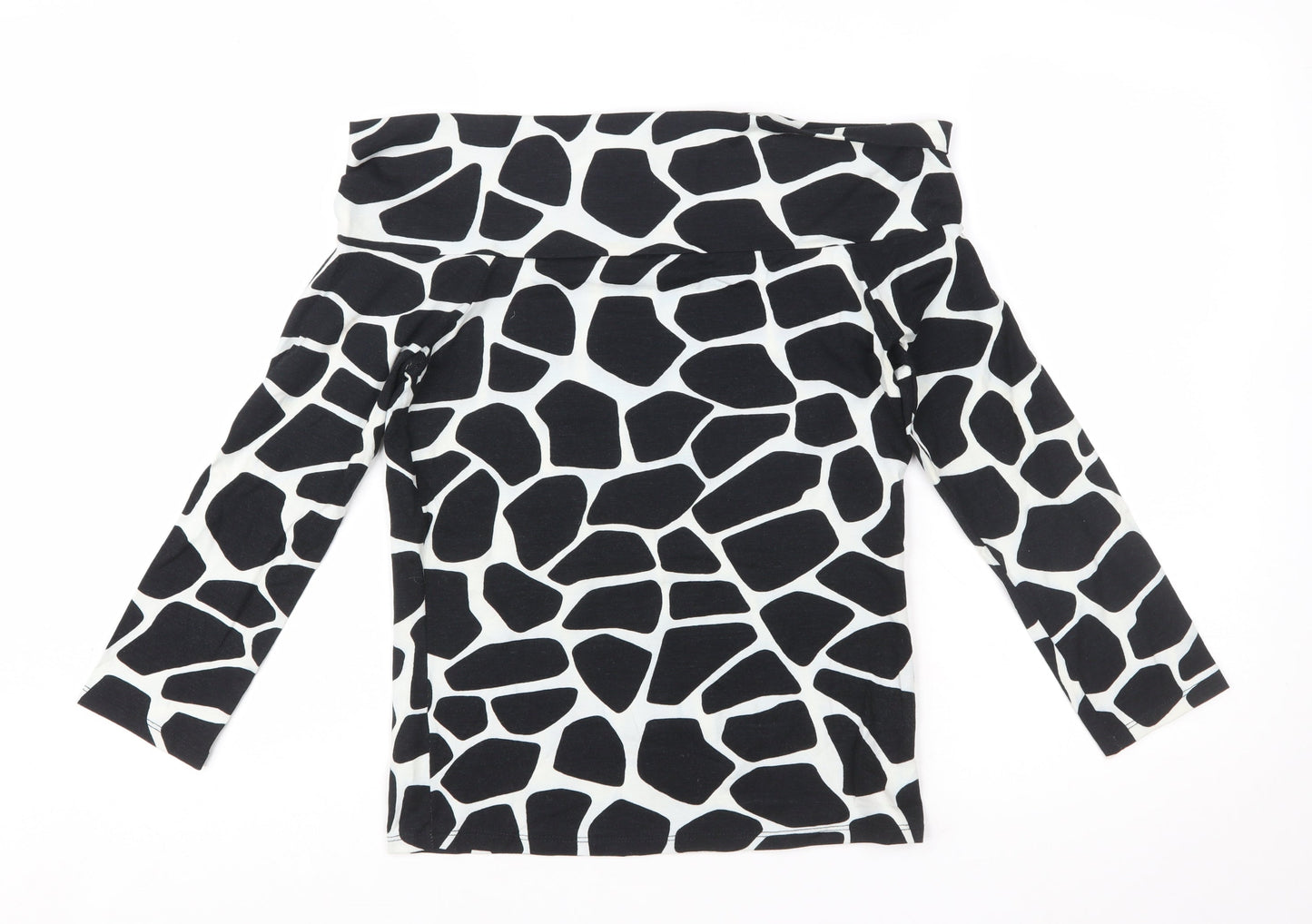 Zara Women Black Animal Print Off the Shoulder Blouse Size L